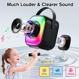 SIMGAL Mini Karaoke Machine with Two Wireless Microphones, Portable Bluetooth Speaker for Adults and Kids with RGB Backlight, Speaker Supports for TF Card/USB, AUX in (Black)