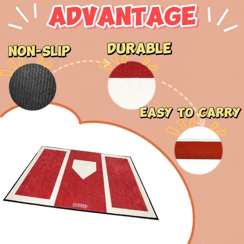 Baseball & Softball Hitting Mat - 6x4ft Anti-Slip Rubber Base,
