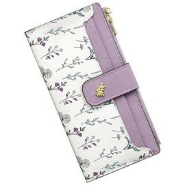 BAYITIONE Womens Wallet Leather Long Bifold Zipper Slim Flower Wallet for Women Coin Clutch Purse with ID Window