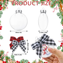 Xuelimei 48pcs Christmas Ornaments Plastic Discs Include 18pcs 3.15 Inch Black White Red Buffalo Plaid Bows Removable Silver Metal Caps for DIY Craft Projects, Christmas, Wedding, Party, Home Decor