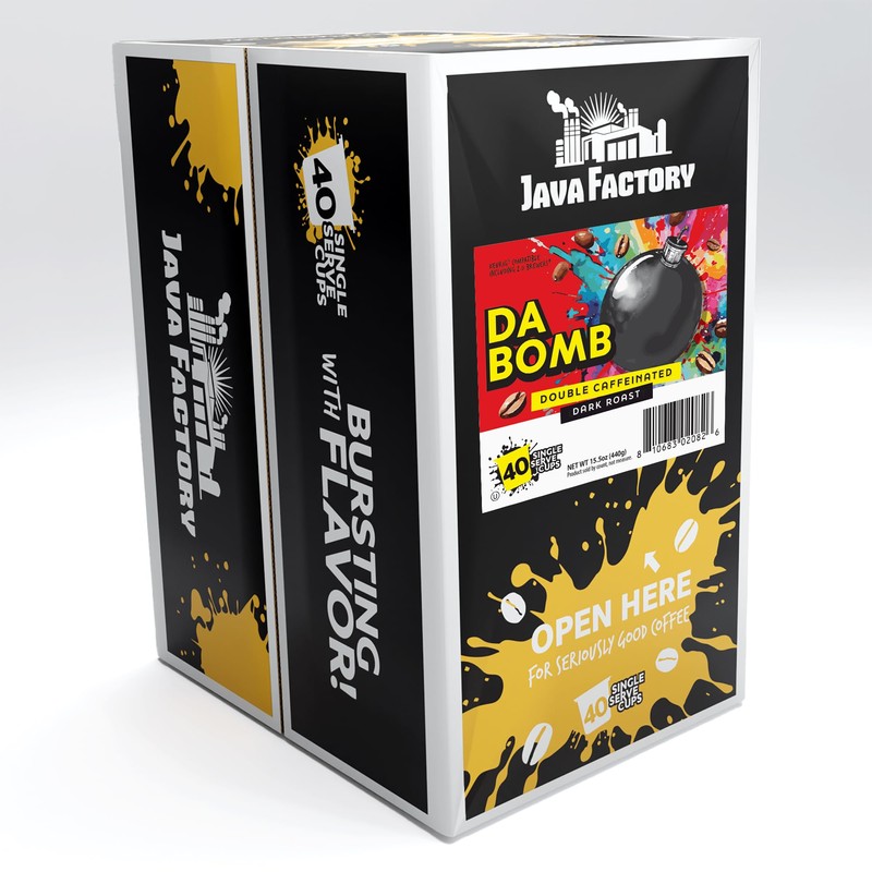 Java Factory High Caffeine Coffee Pods, Da Bomb Dark Roast,