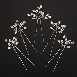 BERYUAN Dainty Pearls Flower Hair Pins Silver Gold Pearls Beads Wedding Headpiece Handmade Bridal Pearls Flower Hair Clips Pins Wedding Hair Accessories for Women(5PCS) (silver)