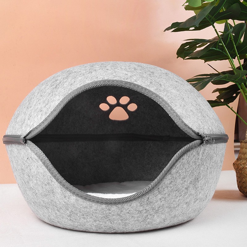 Cat Cave Bed Detachable Washable Semi Enclosed Felt Kitten Hideout