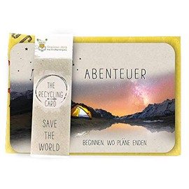 KE - A5 Greeting Card Set with Recycled Envelope, Colour Printed Back, Adventure - Inspirational Saying Card for Special Occasions