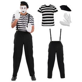 Fun Shack Mime Artist Costume, Mime Costume Men, French Mime Costume, Mime Fancy Dress Large