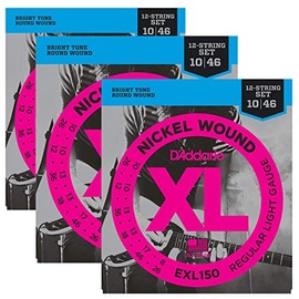 D'Addario Cuerdas de guitarra | Eléctrica | 12 cuerdas | Paquete de 3 | EXL150 | Ligero