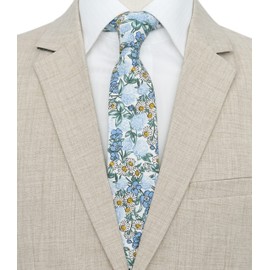 BELLUNO Corbata delgada floral para hombre, corbata de flores estampada para bodas, padrinos de boda, misiones, bailes, corbata delgada de algodón + caja de regalo, Margarita Ver, Flaco