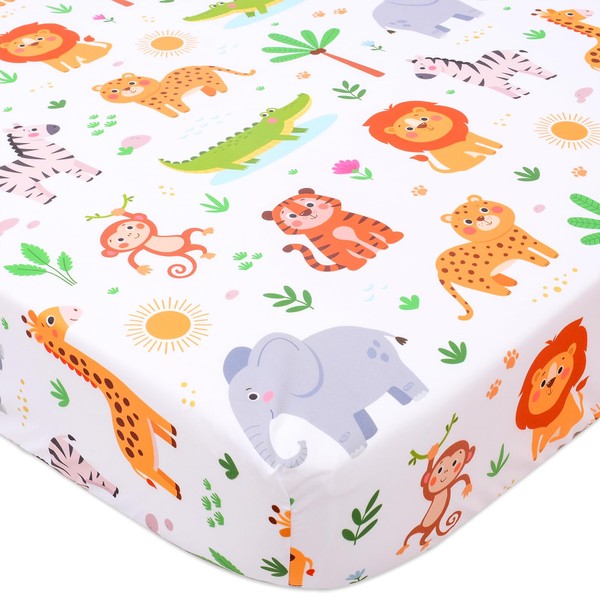 Cloele Animal Fitted Crib Sheet for Girls 1 Pack Jungle