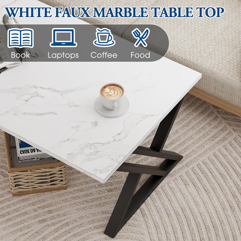 Wolawu Coffee Table White Living Room Center Table, Simple Modern
