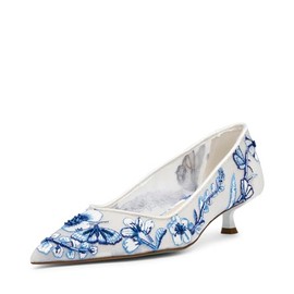 Betsey Johnson Women's Santo Pump, White Blue Floral, 6.5