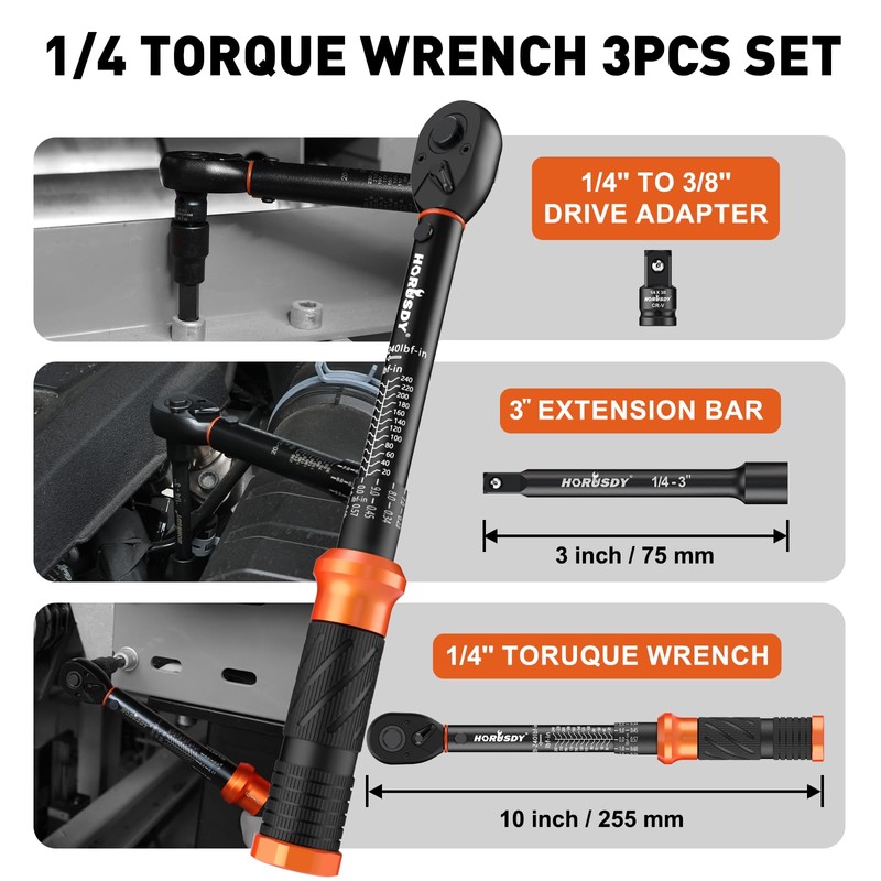 HORUSDY 1/4" Torque Wrench 4PCS Set, 20-240 in-lb Click Torque