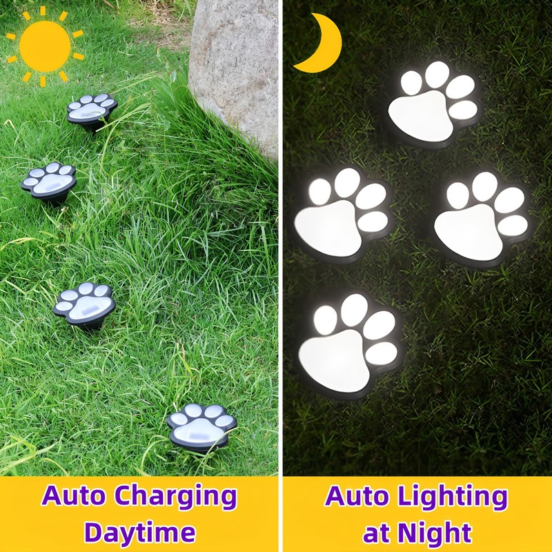 4 Pack Paw Print Solar Light Outdoor,Solar Dog Paw Light