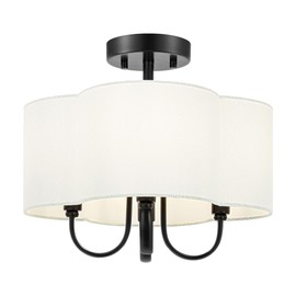 METWET 4-Light Semi Flush Mount Ceiling Light, 13.5" Vintage Light Fixtures Ceiling Mount with Fabric Shade in Quatrefoil for Kitchen Entryway Hallway Bedroom, Matte Black, SM179-MB