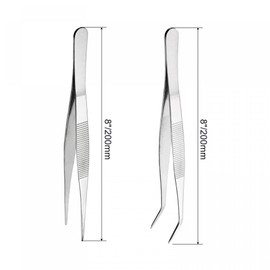 uxcell 2pcs 8-inch Stainless Steel Tweezers with Serrated Tip (Straight Pointed Tip, Curved Pointed Tip)