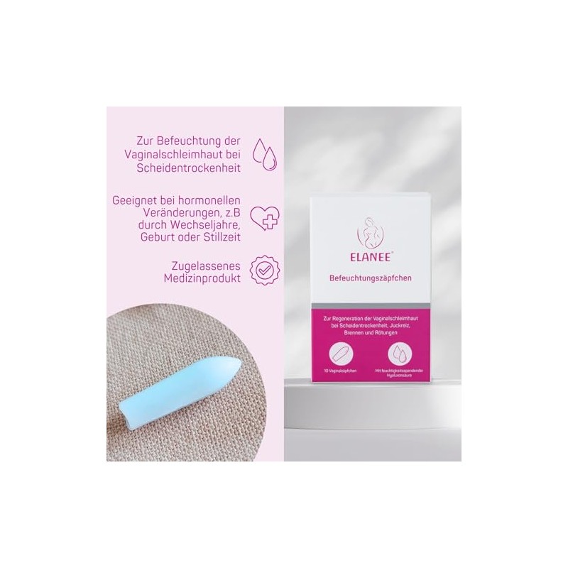 ELANEE Moisturising Suppositories, 10 Vaginal Suppositories for Vaginal Dryness, Itching