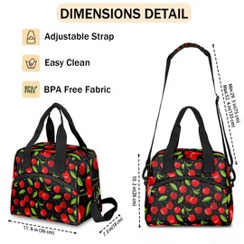 Fruit Cherry Patterns Lunch Bag Women Lunch Box for Women Adult Men Reusable Cute Lunch Box Tote Cooler Bags Insulated Portable Lunch Containers for Work, Office, Travel, Picnic