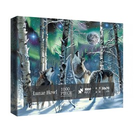 Beautiful Northern Lights Moon Wolf Puzzles for Adults 1000 Pieces, Pretty Animal Landscape Aurora Borealis Winter Art Jigsaw Puzzles, Fantasy Stars Tree Wildlife Scenery Puzzle