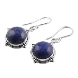 NOVICA Artisan Lapis Lazuli Dangle Earrings and Sterling Silver from India Blue Birthstone [1.5 in L x 0.7 in W x 0.2 in D] ' Alluring Speckles'