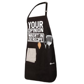 Your Opinion Wasn't In the Recipe Apron | BBQ Gifts for Men | One Size Fit & Pockets BBQ Apron | Mens Aprons for Grilling