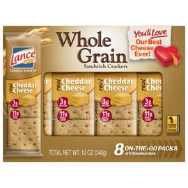 Lance Whole Grain Cheddar Cheese Crackers - One Box of 8 Individual Packs