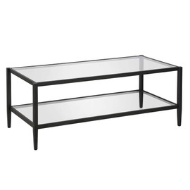 Henn&Hart 45" Wide Rectangular Coffee Table with Glass Shelf in Blackened Bronze, Modern coffee tables for living room, studio apartment essentials