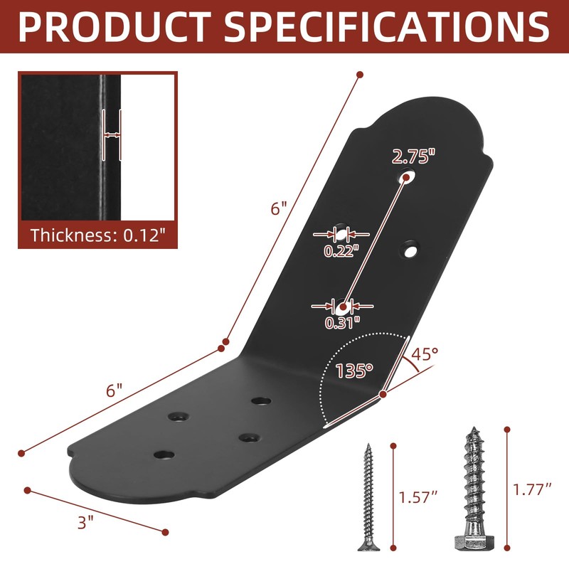 2 Pcs Flush Inside 45-Degree Angle Bracket, 3" Width Heavy