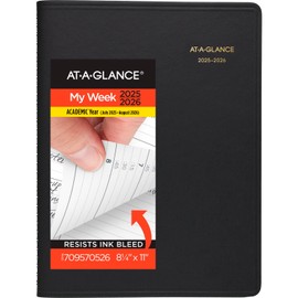 AT-A-GLANCE Planner 2025-2026 Academic, Weekly, Quarter-Hourly Appointment Book, 8-1/4" x 11", Large, Flexible Cover, Black (7095705)