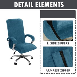 Stretch Velvet Office Chair Cover with Armrests Computer & Gaming Chair Slipcover with Zipper Universal Fit Desk/Swivel/Rotating Chairs Protector Removable Machine Washable,Not Chair,Peacock Blue,XL