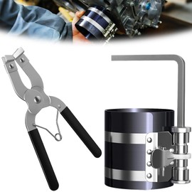 3Pcs 3"Piston Ring Compressor and Adjustable Piston Installation Tool & Piston Ring Pliers,Stainless Steel Car Engine Piston Ring Compressor Tool Set with Installer Removal Pliers for Engine,Cylinder