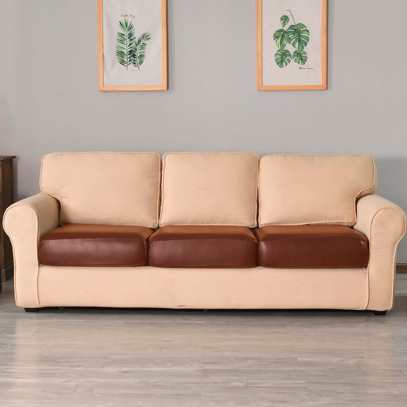 vctops 100% Waterproof Pu Leather Couch Cushion Covers Luxury Stretch