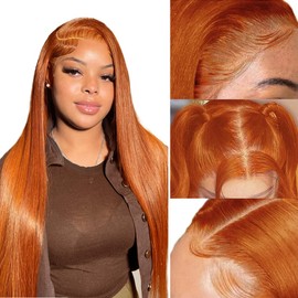 Azkiu 28Inch Ginger Orange Lace Front Wigs Human Hair Colored Straight Lace Front Wig 13x4 Hd Frontal Wigs Human Hair Pre Plucked With Baby Hair 150% Density