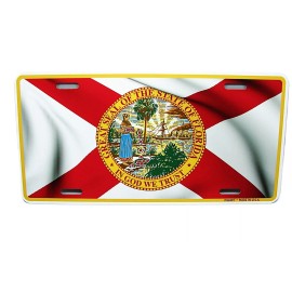 DIGIART INTERNATIONAL FLORIDA STATE WAVING FLAG METAL CAR LICENSE PLATE AUTOTAG.
