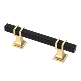 Alzassbg 10 Pack Matt Black and Gold Cabinet Pulls, 3 Inch(76mm) Hole Centers Kitchen Hardware Square Cabinet Handles for Cabinets and Drawers AL3094KGP-MB