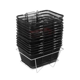 12PCS Black Metal Shopping Baskets with Handles, Portable Retail Baskets Wire Shopping Basket, Large Wire Mesh basket Hand Basket Set for Stores, Supermarket, Retail, Groceries Shopping