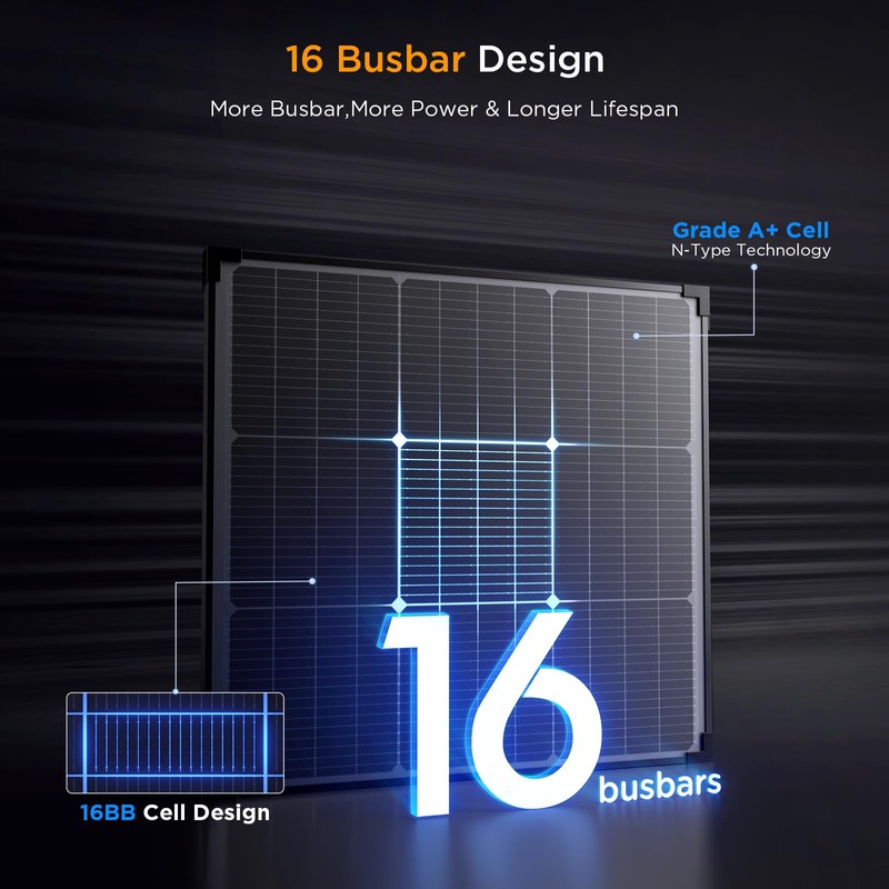 Callsun 50 Watt Solar Panel 12V, N-Type 16BB 50W Solar