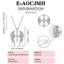 YV-cozx 925 Silver Angel Wings Cross Necklace Couple Cross Necklace for Women and Man- Dainty Pendant Cubic Zirconia Necklace, Christian Gifts for Women Man (silver)