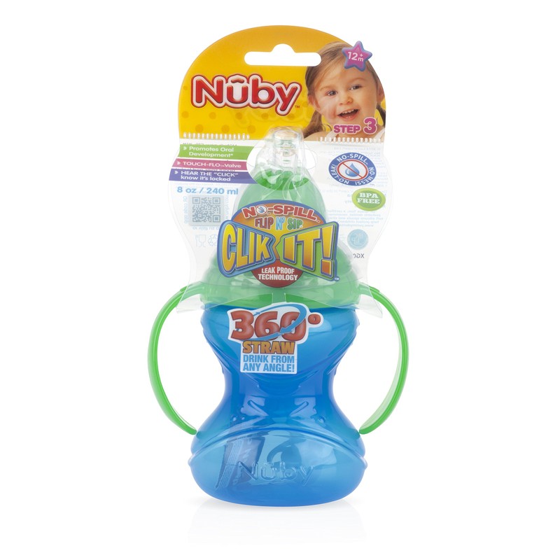 Nuby No-Spill Flip N' Sip Clik-It Cup with 360 Straw,