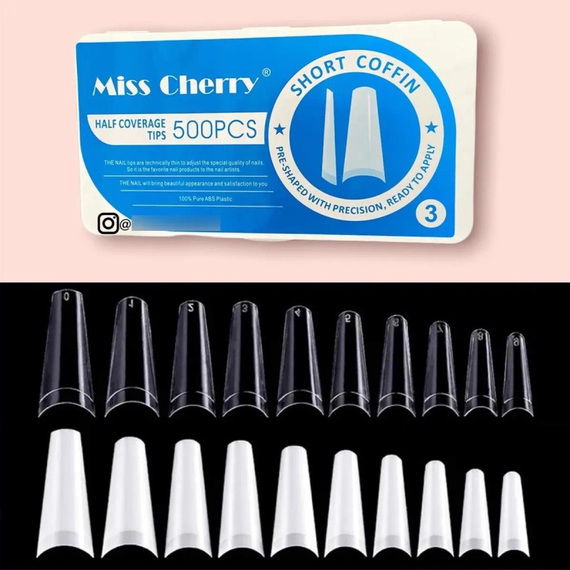 Tip Coffin Corto 500 Piezas Uñas Acrilicas Resistente