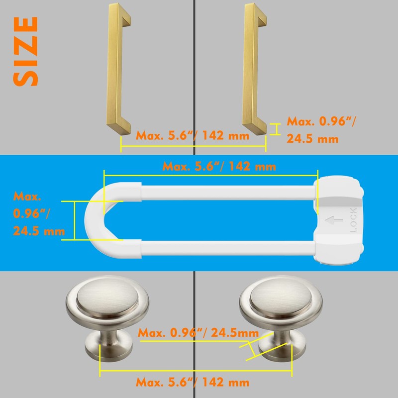 LRANFOW U-Shaped Baby Proof Cabinet Locks No Drilling Required, Adjustable