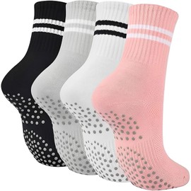 MOAZIFI 4 Pairs of Yoga Socks, Stopper Socks for Women, Pilates Socks, Stopper Socks, ABS Socks, Gifts for Women, Non-Slip Socks, with Nubs, Pilates Socks, Non-Slip Socks Women (39-42), White, black,