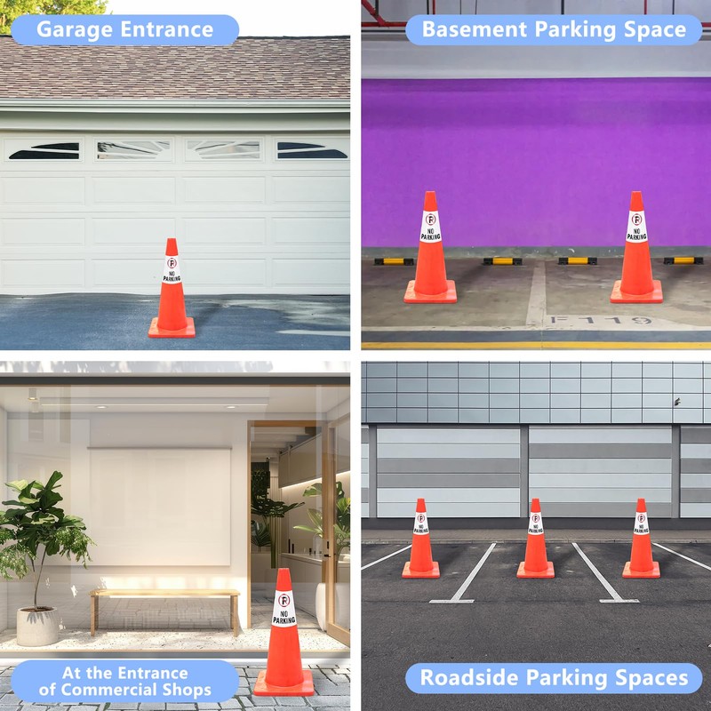 4 Pack “No Parking” Message Collars Cone Sleeve, Bright Reflective