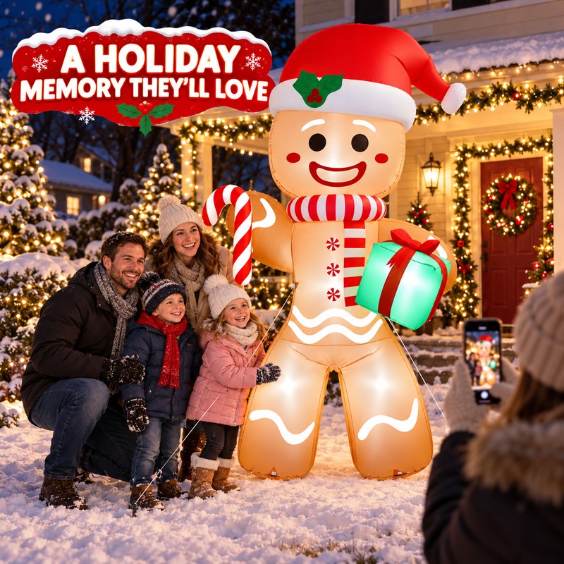 8FT Christmas Inflatable Gingerbread Man for Yard – LED Lighted