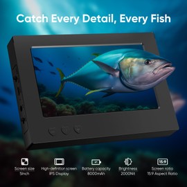 Underwater Fishing Camera 5 Inch, 1000TVL IPS Monitor Fish Finder, Infrared Night Vision, Wide Angle IP68 Waterproof with 65ft Cable for Ice, River and Boat-S1