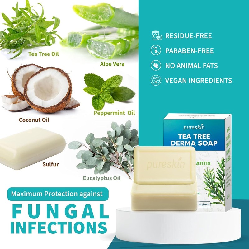 PURESKIN Sulfur & Tea-Tree-Oil Soap Bar: Natural Deep Cleansing for