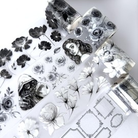 Fayware 4 PET Tapes for Journaling and Scrapbooking - Black & White Junk Journal Supplies for DIY Arts & Crafts Projects