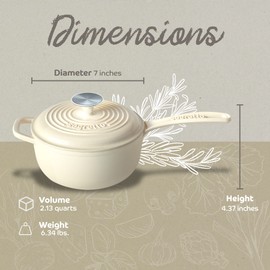 Small Sauce Pan with Lid, 2.13 QT Bianco Perla (Off-White) Sauce Pot, Small Pot with Stay Cool Helper Handle and Tight-Fitting Lid- Segretto Cookware