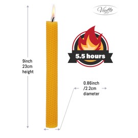 Viyffo 9 Inch Natural Beeswax Taper Candles Hand Rolled Set of 8 Unscented, Dripless, Smokeless Tapered Candlesticks Wedding Advent Home Decor Dinner Christmas