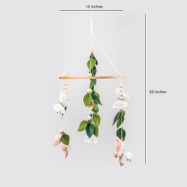 Butterfly Mobile for Crib - A Beautiful Butterfly Handmade Crib Mobile with Green Leaves, Pink, White and Gold Detail for a Nature or Wildflower Theme Nursery