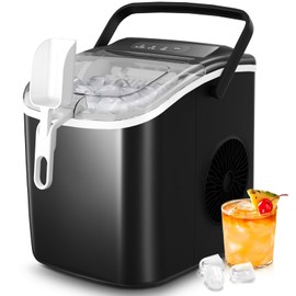 Crzoe Countertop Ice Maker Machine with Handle,26Lbs/24H,9 Cubes Ready in 6 Mins,Self-Cleaning Function with Ice Scoop and Basket for Home/Office(Deeply Black)