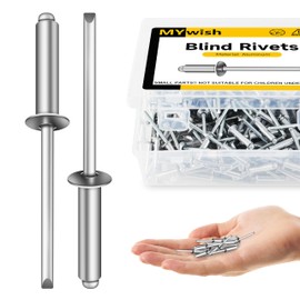Mywish (300Pcs) 1/8" x 3/8" Blind Pop Rivets Aluminum Grip and Steel Mandrel Blind Rivets, Open End 1/8 Rivets for Metal